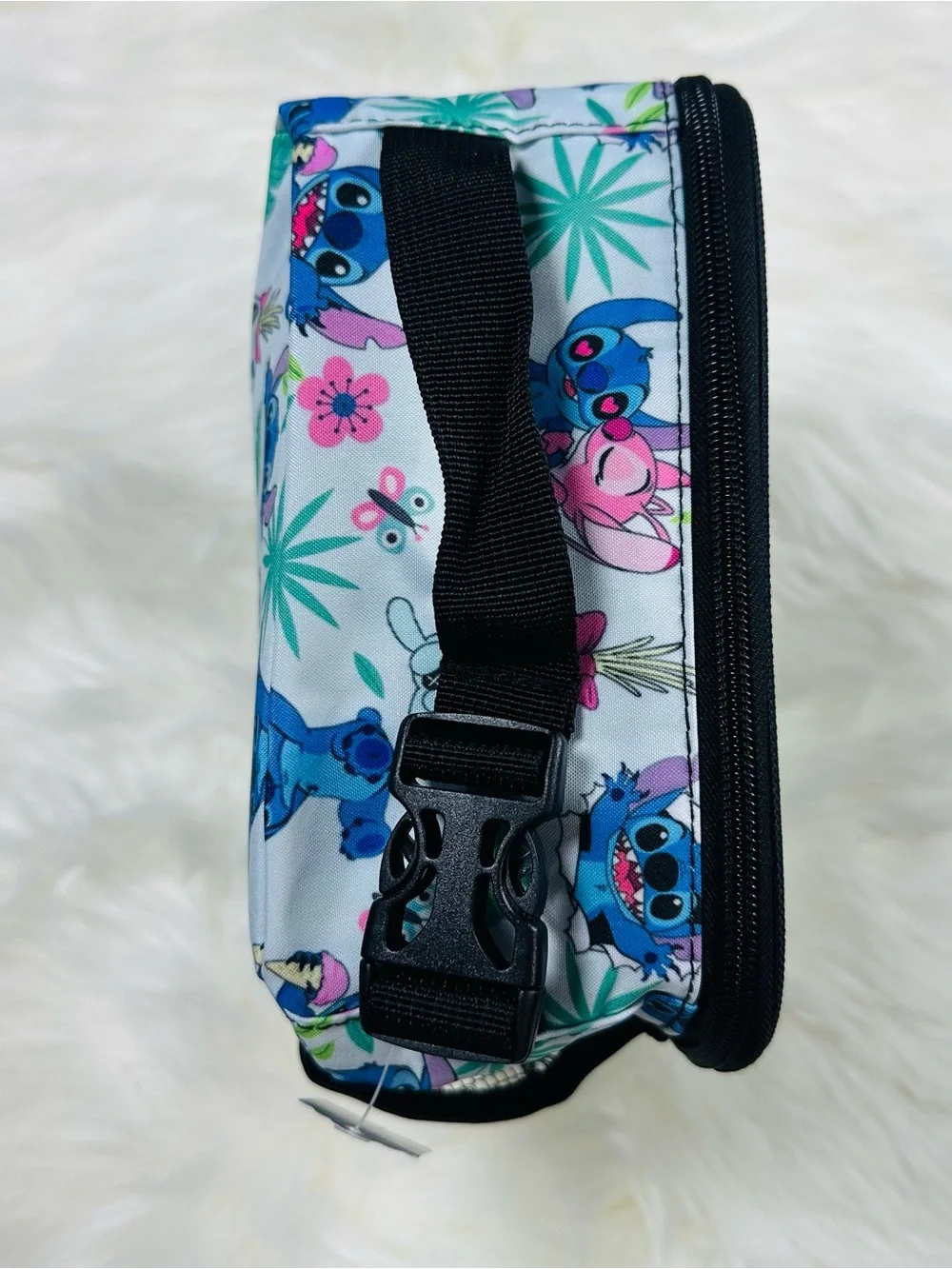 Kids Character Stitch Lunch Bag in Blue with Pink Accents